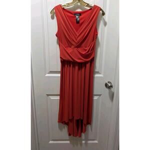 A-List Womens L Orange Coral A-Line V Neck Midi Dress Sleeveless Spring Summer